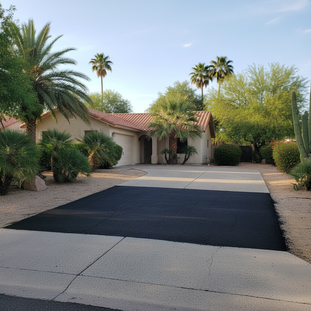 Completed asphalt repair work at a residential property in Phoenix, AZ