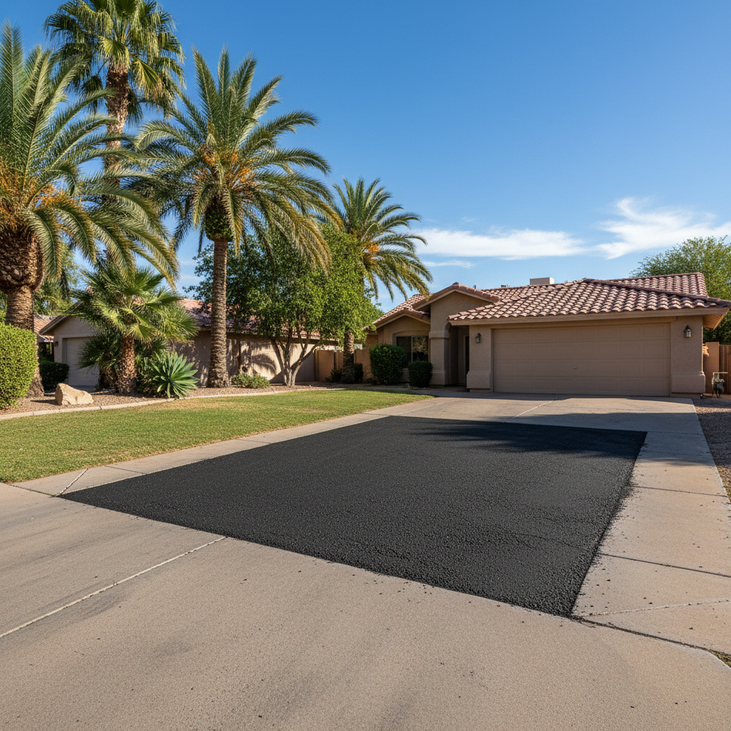 Completed asphalt patching work at a residential property in Phoenix, AZ