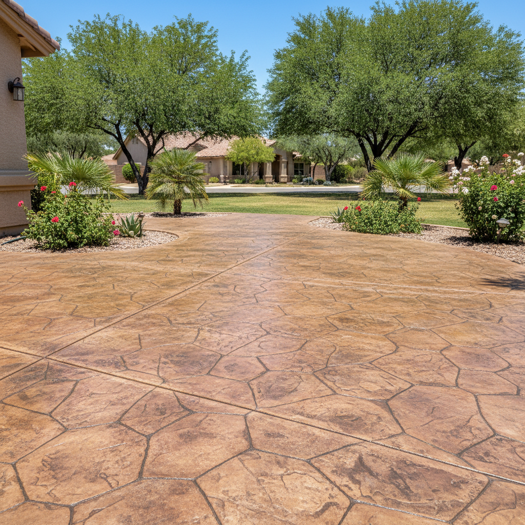 Completed stamped concrete work at a residential property in Glendale, AZ