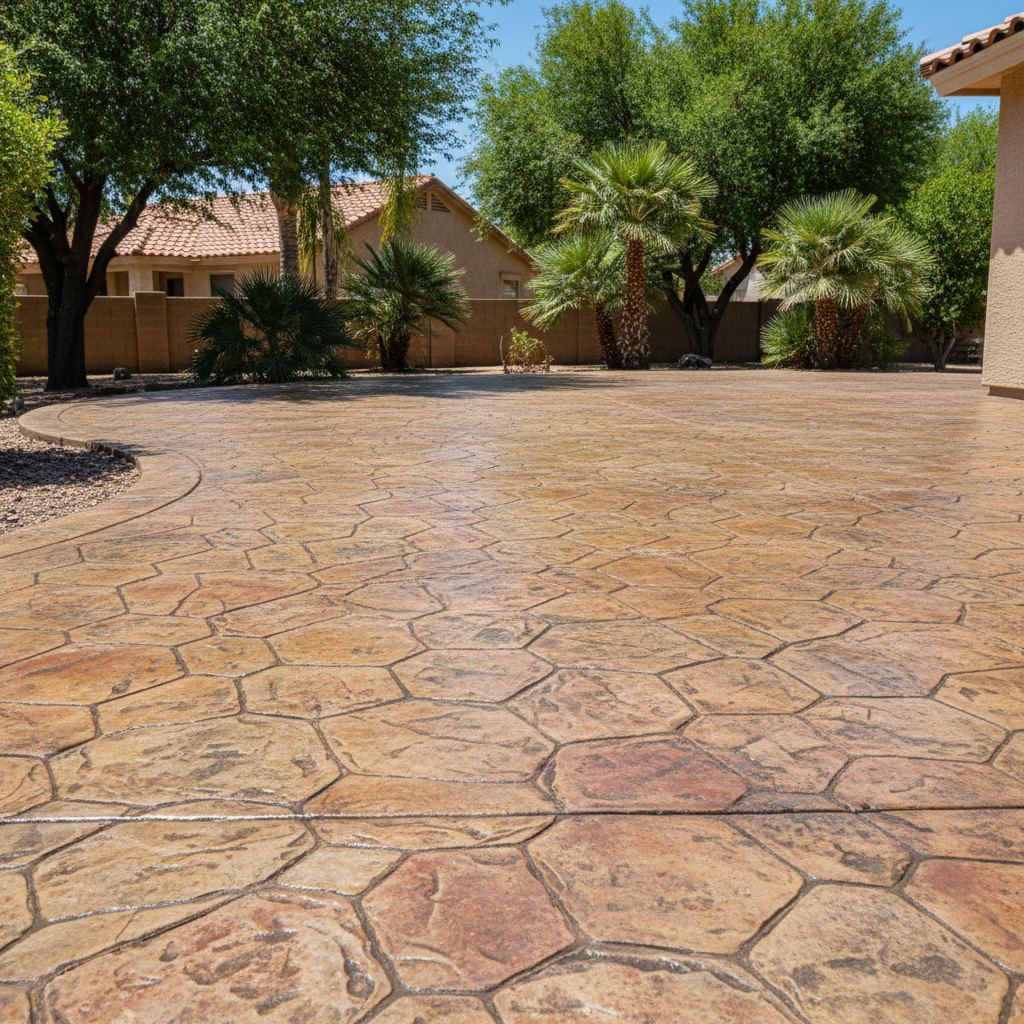 Completed stamped concrete work at a residential property in Glendale, AZ