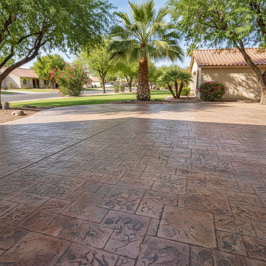 Completed stamped concrete work at a residential property in Avondale, AZ