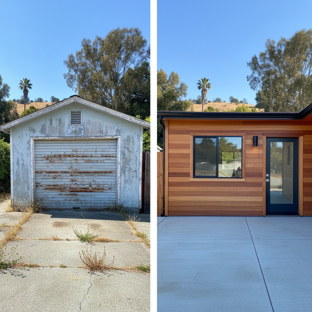 Completed garage conversion work at a residential property in Oakland, CA
