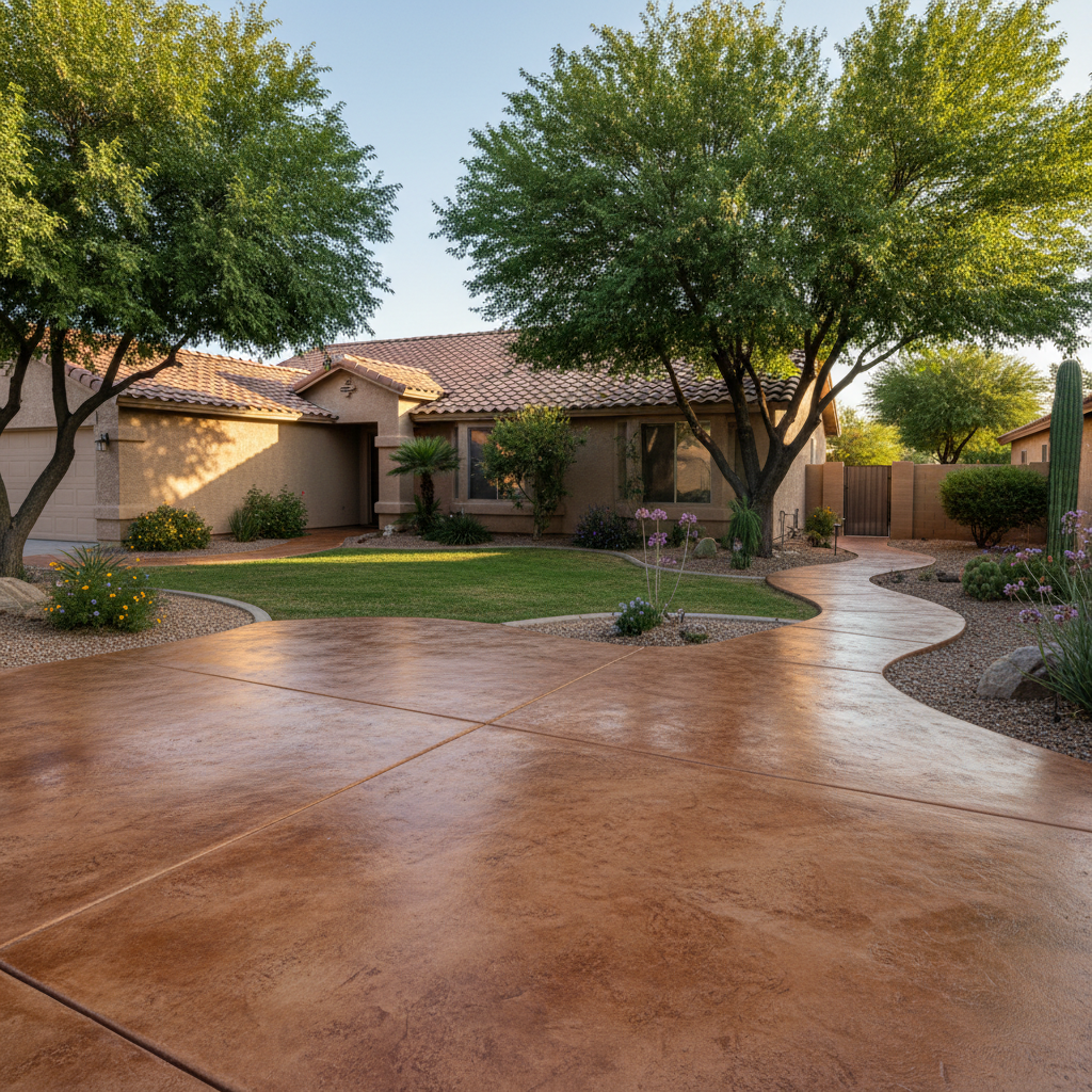 Completed concrete staining work at a residential property in Glendale, AZ