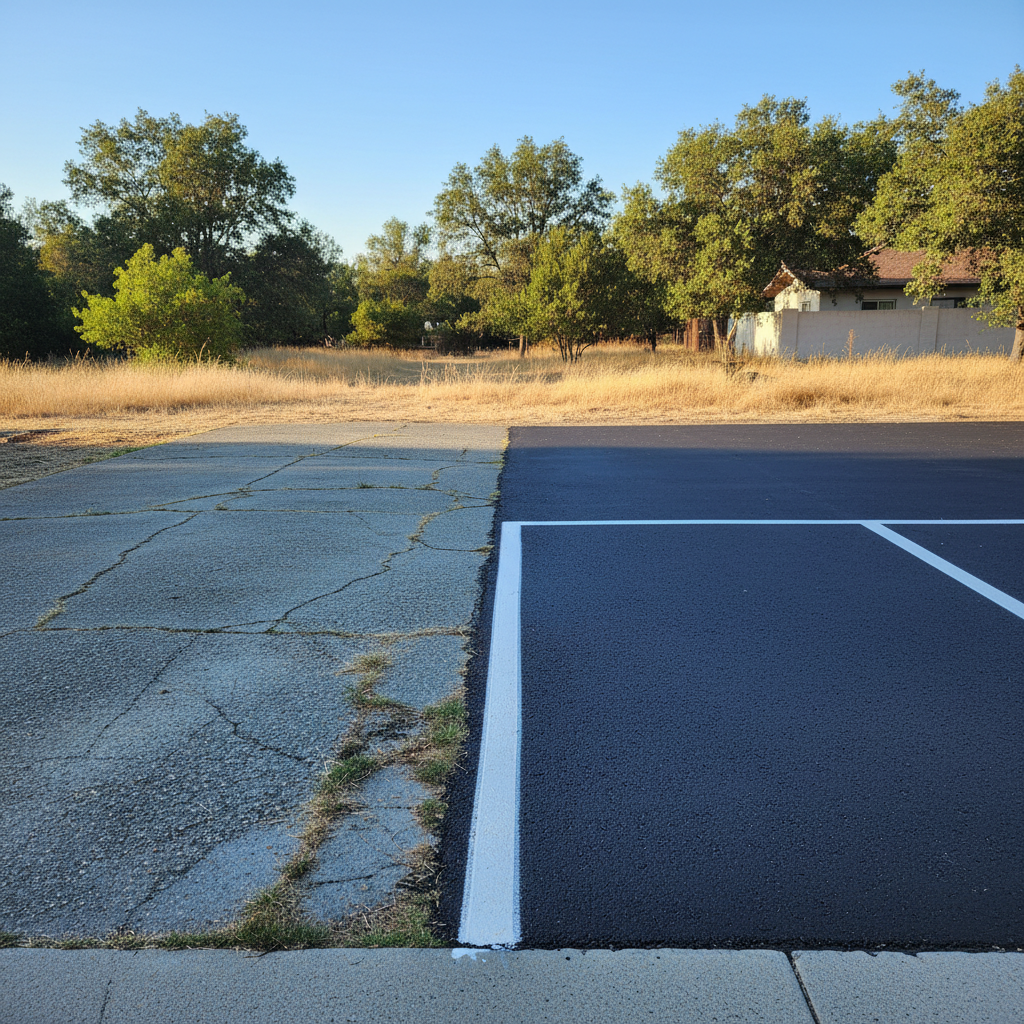 Completed asphalt striping work at a residential property in Chico, CA