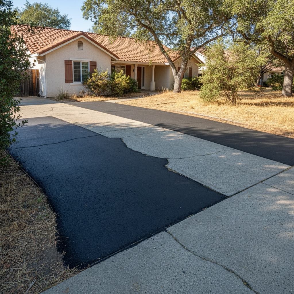 Completed asphalt patching work at a residential property in Chico, CA