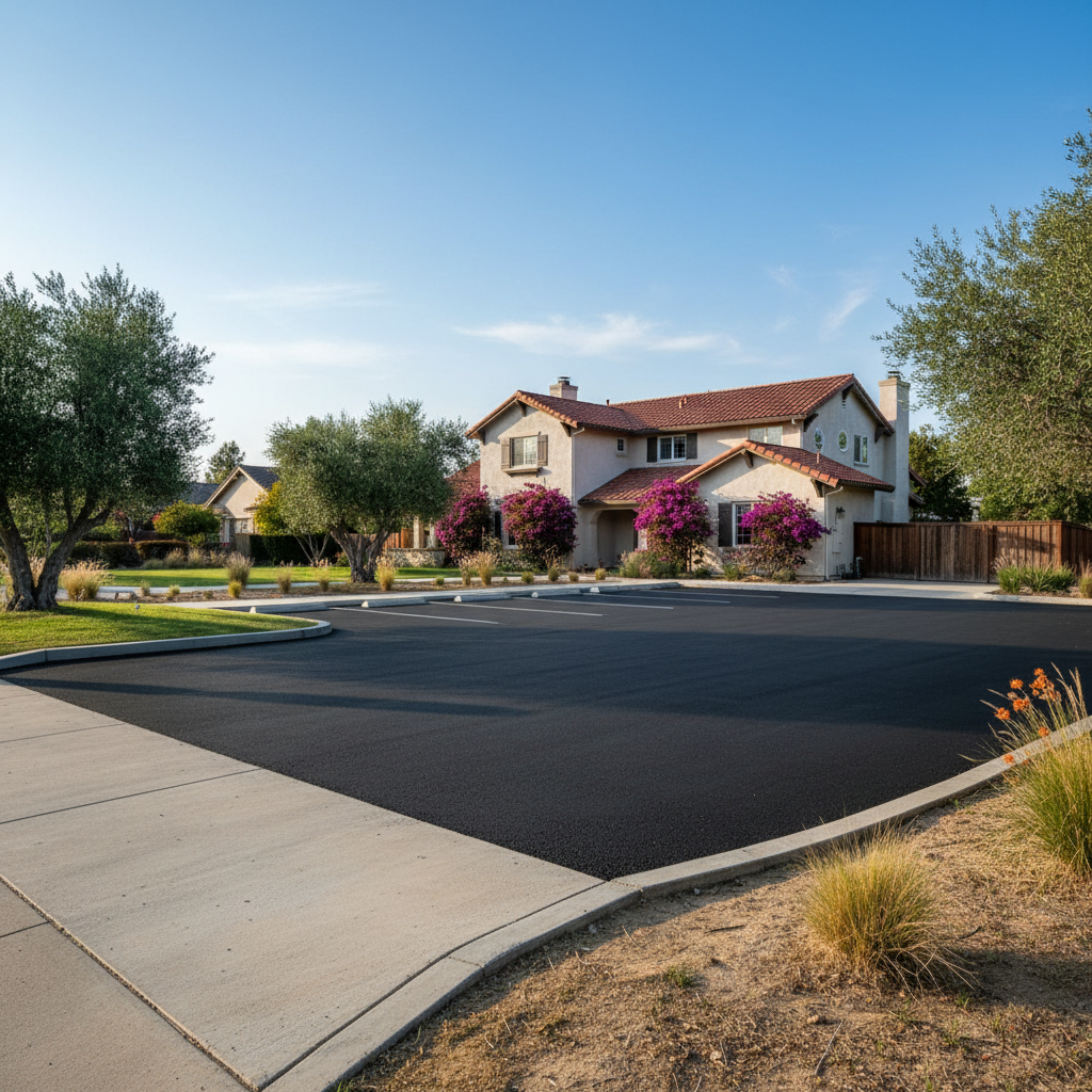 Completed parking lot paving work at a residential property in Chico, CA