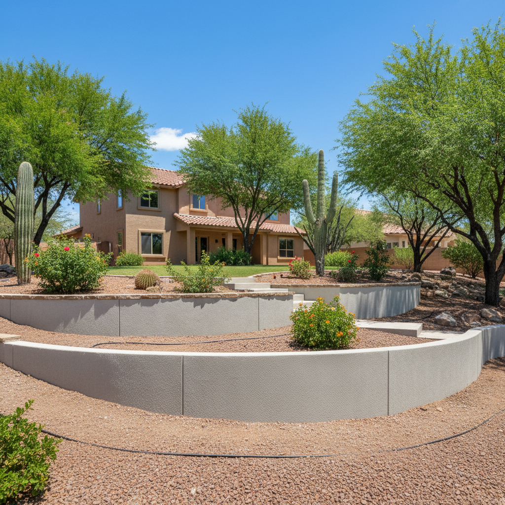 Completed concrete retaining walls work at a residential property in Coolidge, AZ