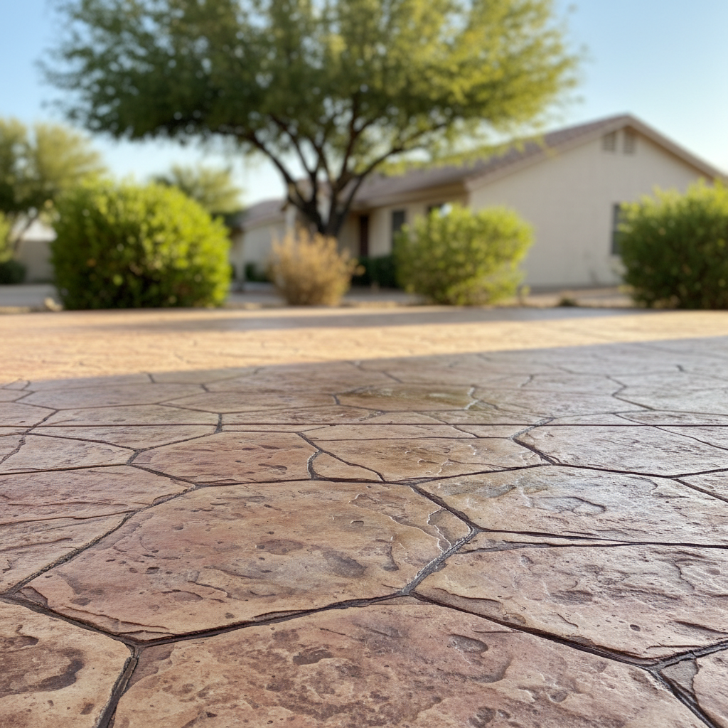 Completed stamped concrete work at a residential property in Glendale, AZ