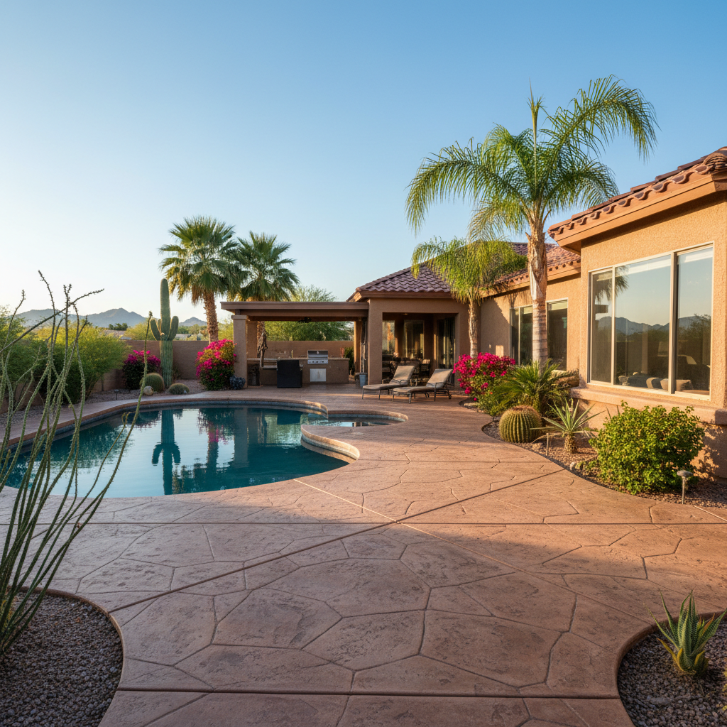 Completed decorative concrete work at a residential property in Coolidge, AZ