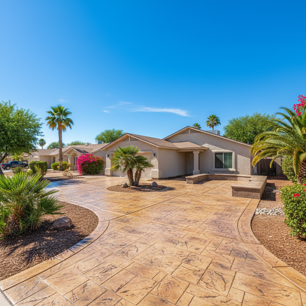 Completed stamped concrete work at a residential property in Glendale, AZ
