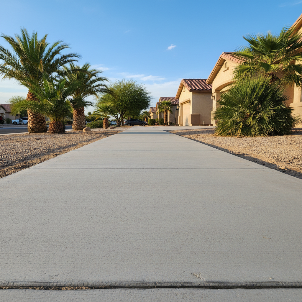 Completed concrete sidewalks work at a residential property in Laveen Village, AZ