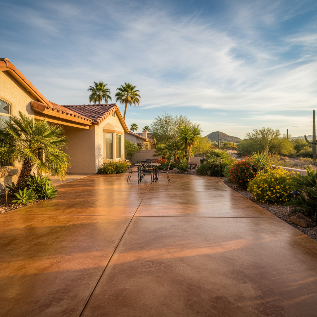 Completed concrete staining work at a residential property in Laveen Village, AZ