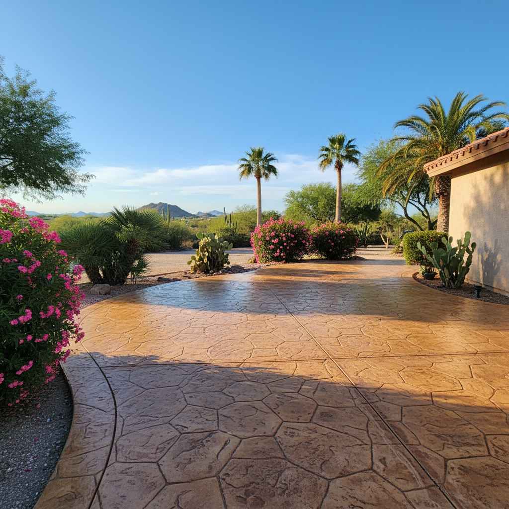 Completed stamped concrete work at a residential property in Coolidge, AZ