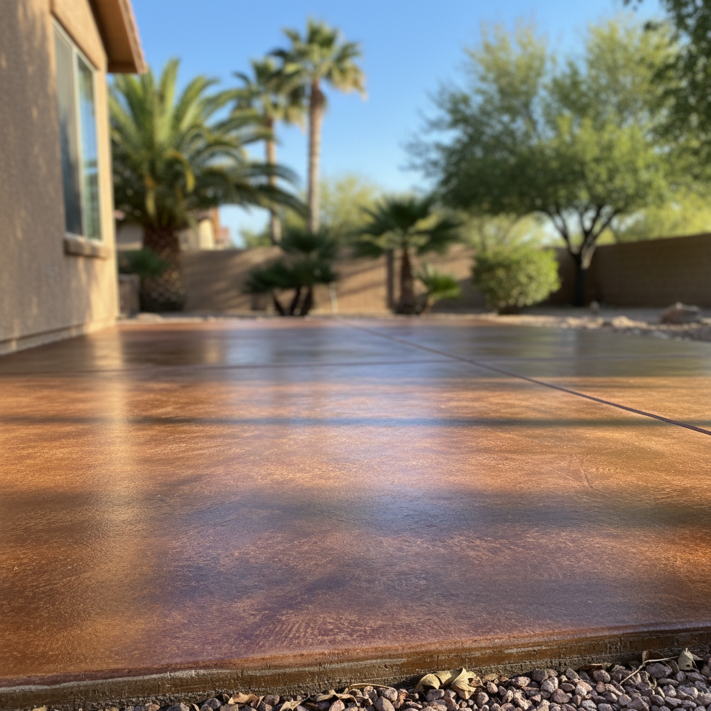 Completed concrete staining work at a residential property in Laveen Village, AZ