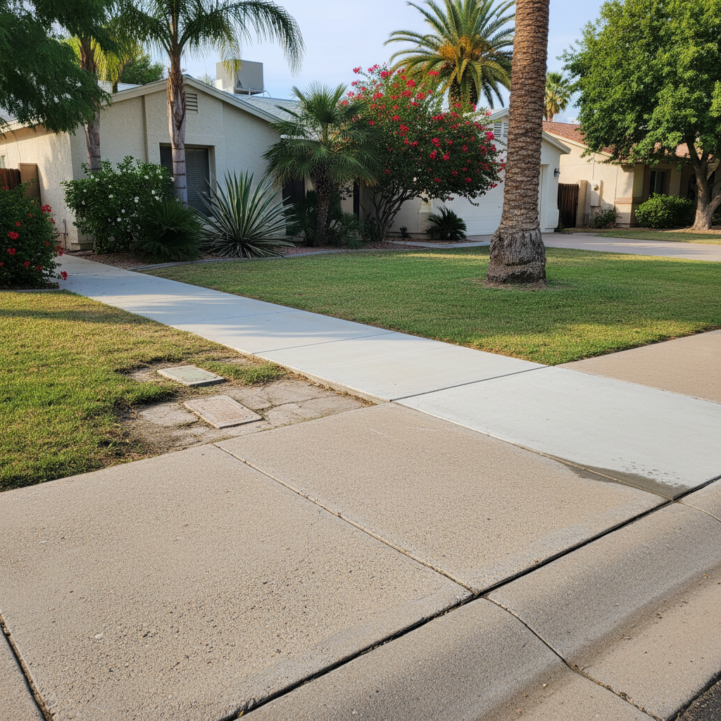 Completed concrete sidewalks work at a residential property in Glendale, AZ