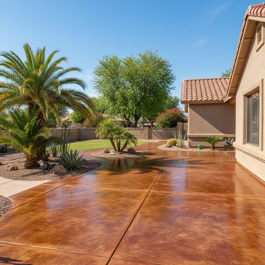 Completed concrete staining work at a residential property in Glendale, AZ
