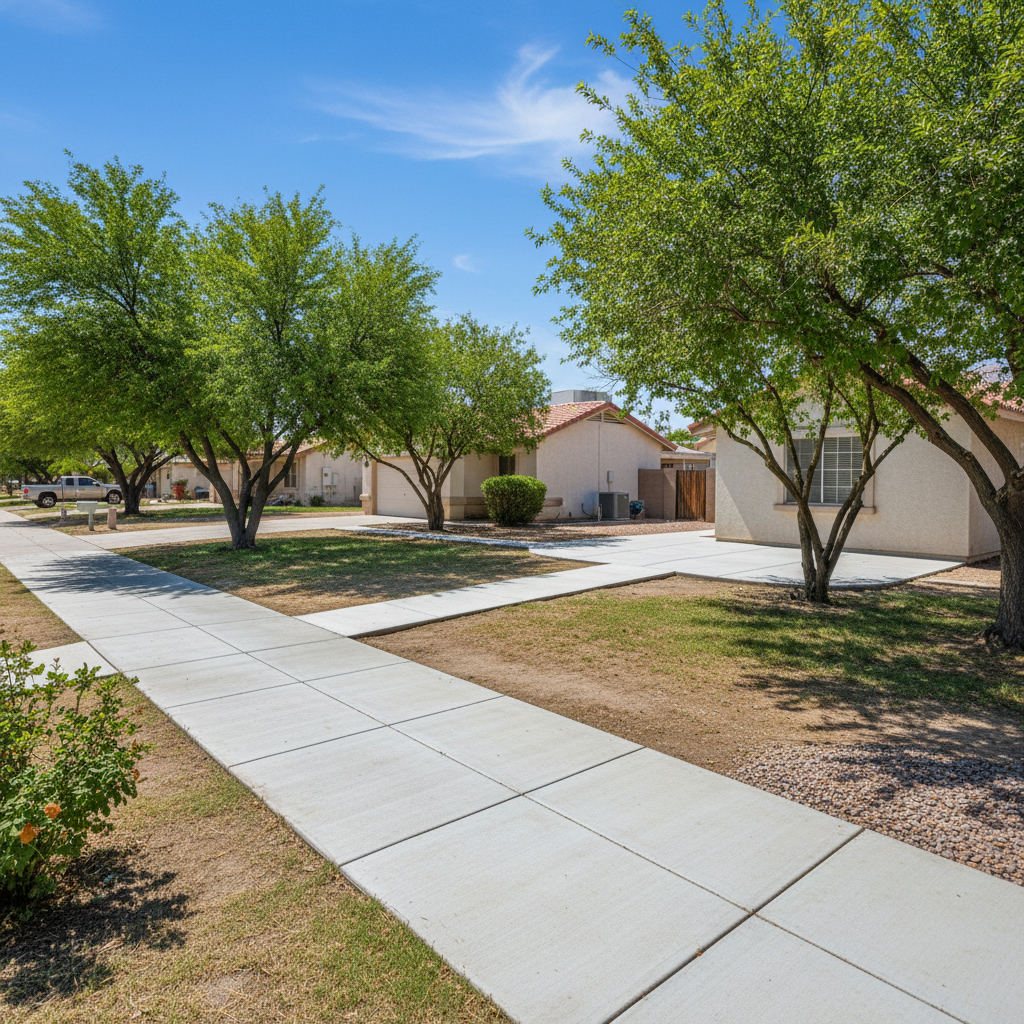 Completed concrete sidewalks work at a residential property in Bullhead City, AZ