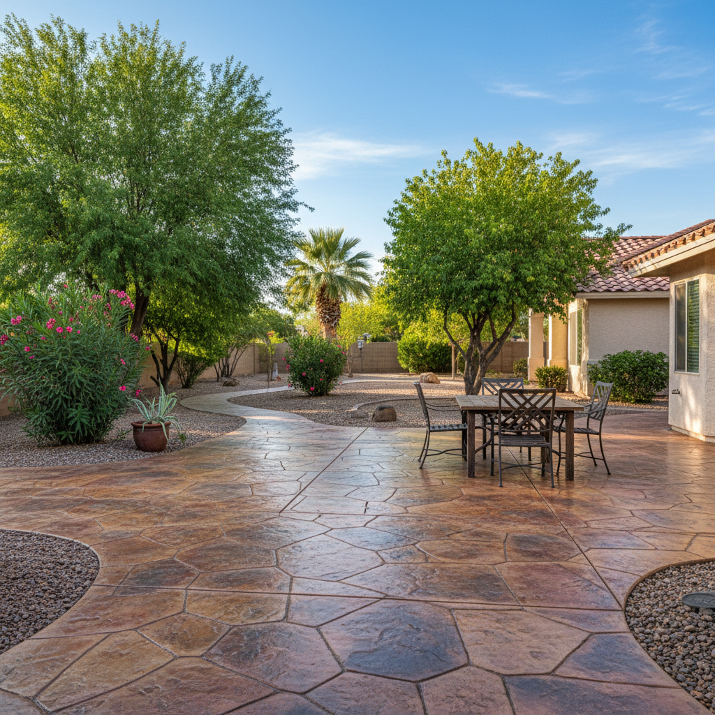 Completed decorative concrete work at a residential property in Bullhead City, AZ