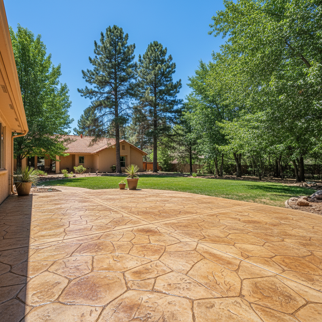 Completed stamped concrete work at a residential property in Flagstaff, AZ