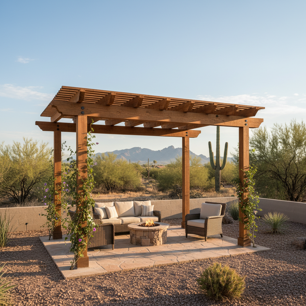 Completed pergola construction work at a residential property in Apache Junction, AZ