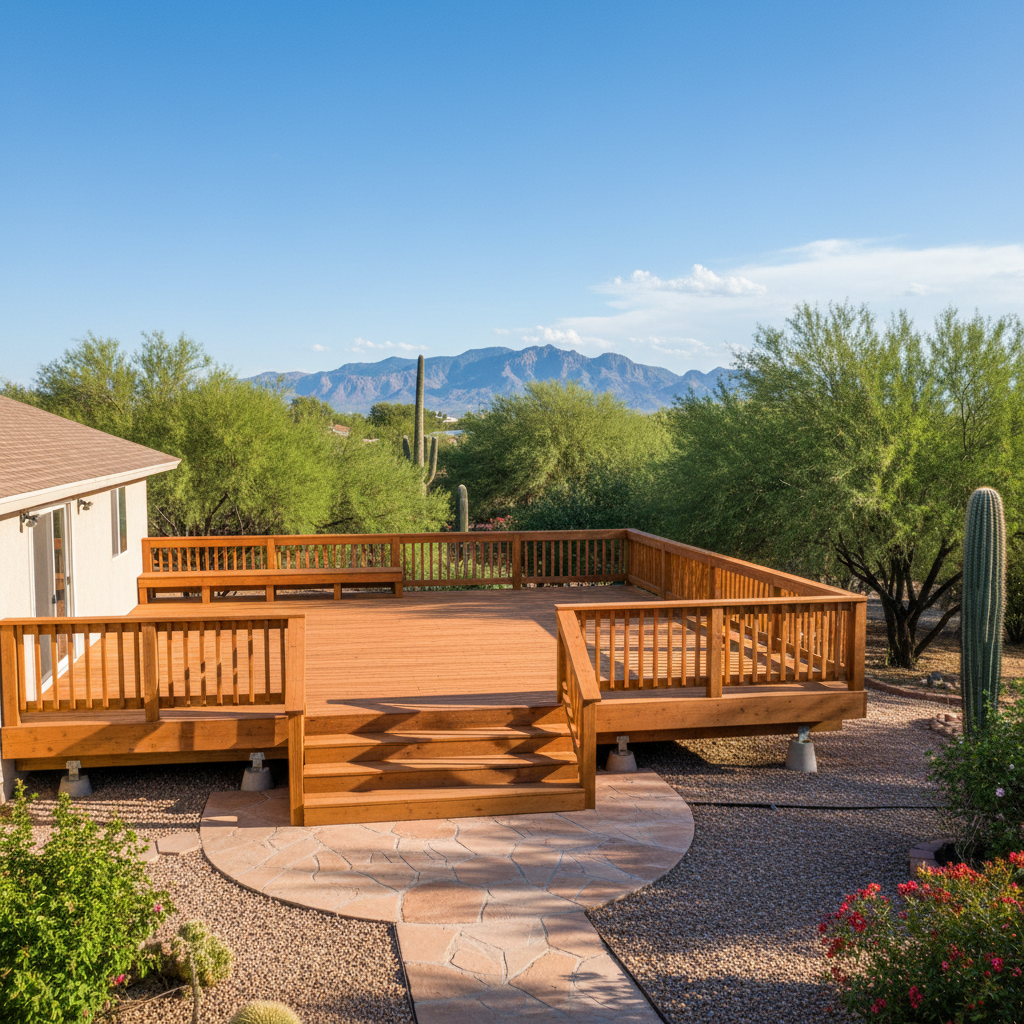 Completed wooden decks work at a residential property in Apache Junction, AZ