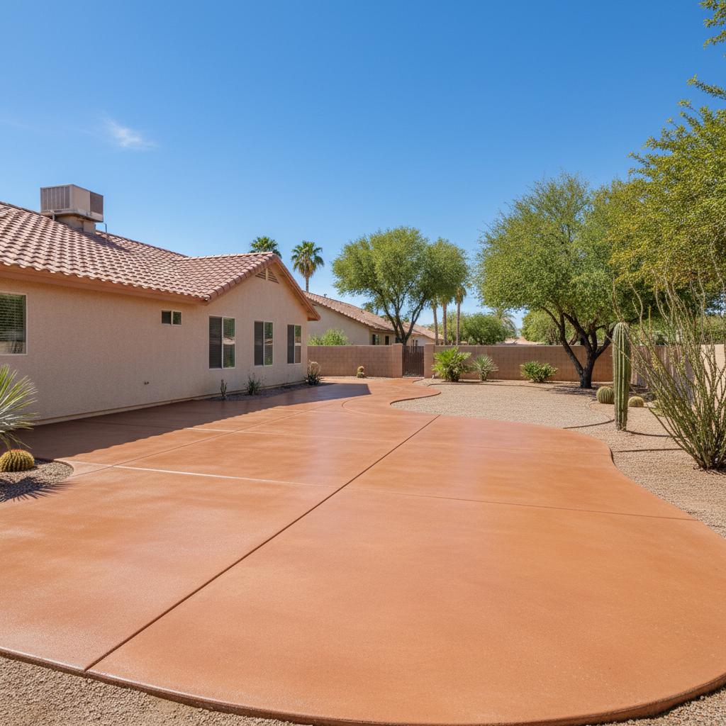 Completed concrete staining work at a residential property in Bullhead City, AZ
