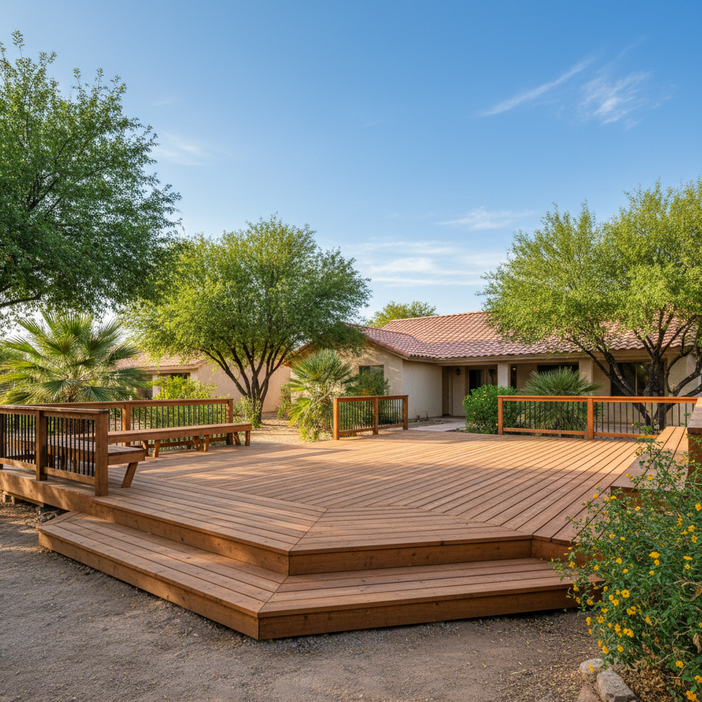 Completed wooden decks work at a residential property in Tempe, AZ