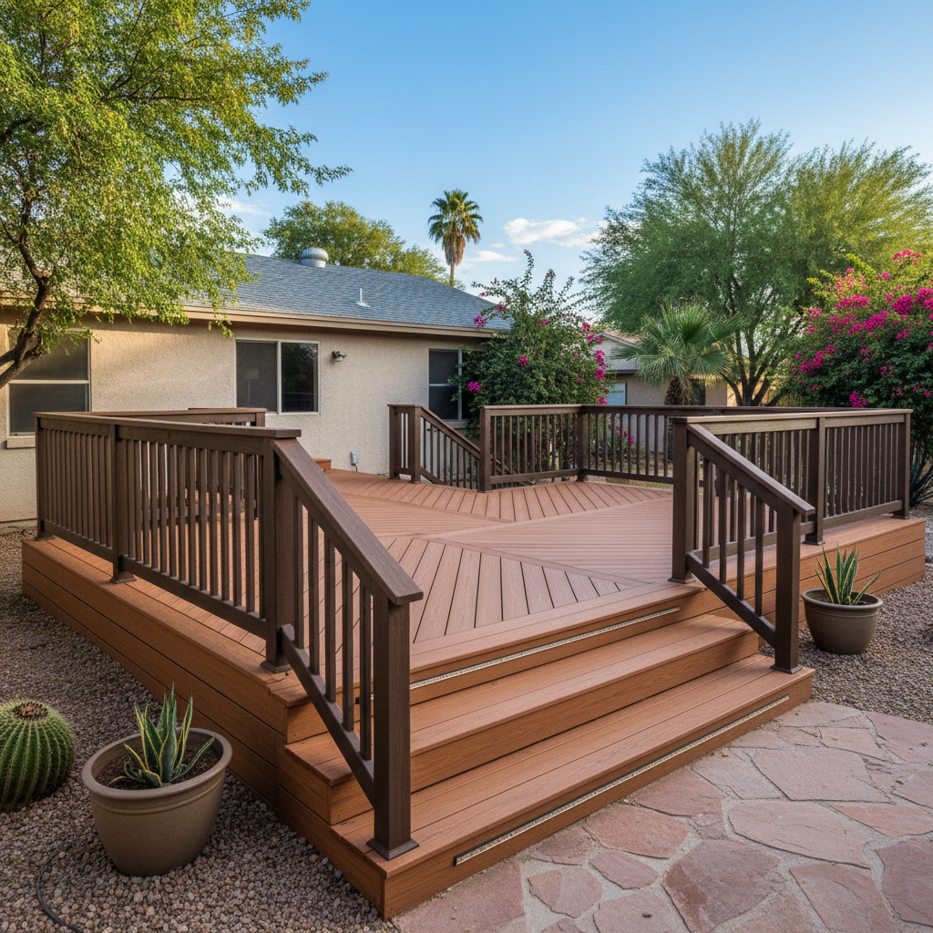 Completed composite decks work at a residential property in Tempe, AZ