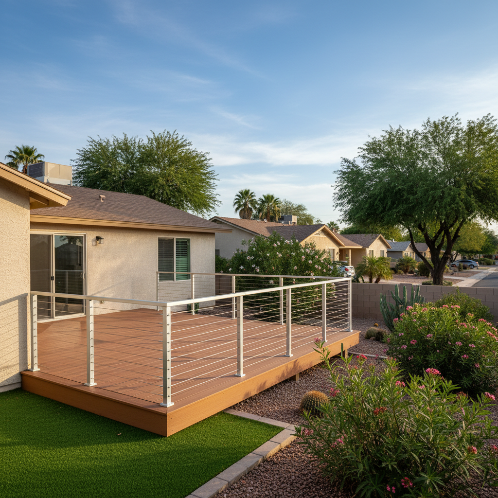 Completed deck railing installation work at a residential property in Chandler, AZ