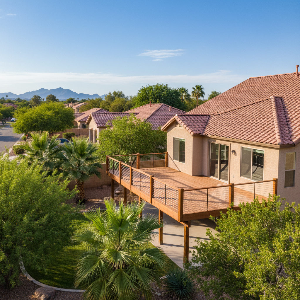 Completed deck railing installation work at a residential property in Tempe, AZ