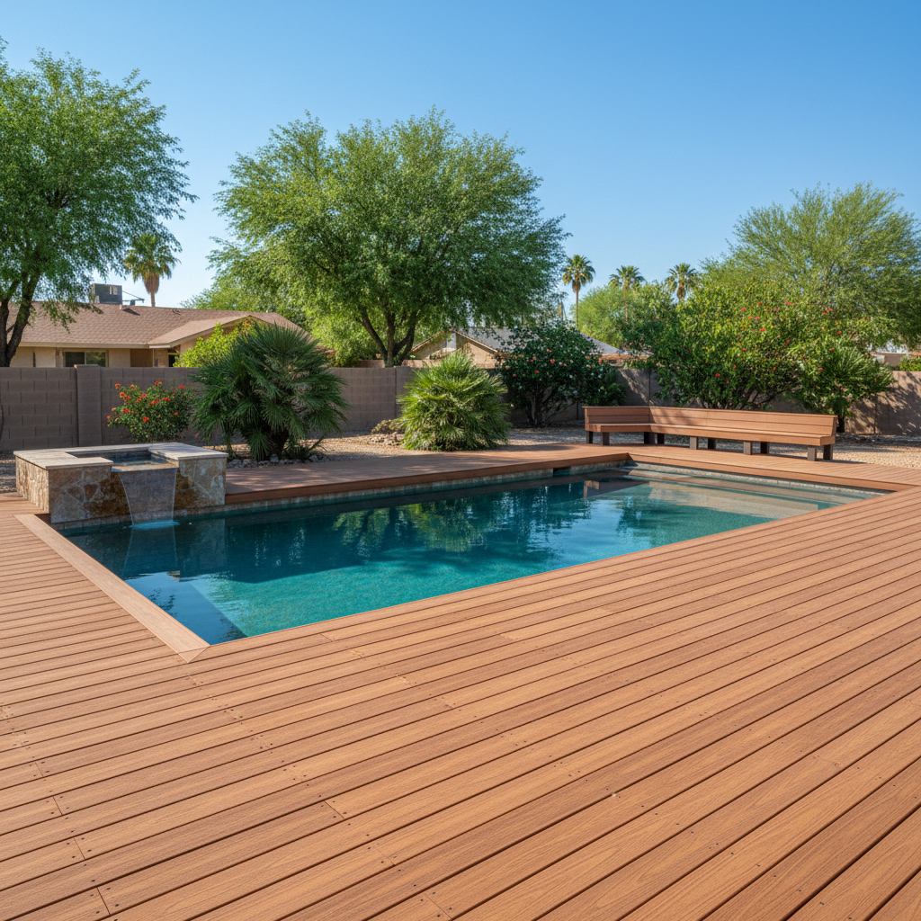 Completed pool decks work at a residential property in Coolidge, AZ
