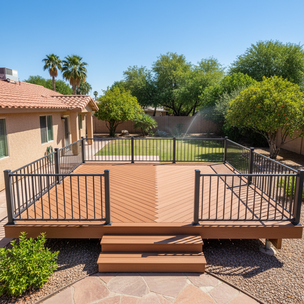 Completed composite decks work at a residential property in Phoenix, AZ