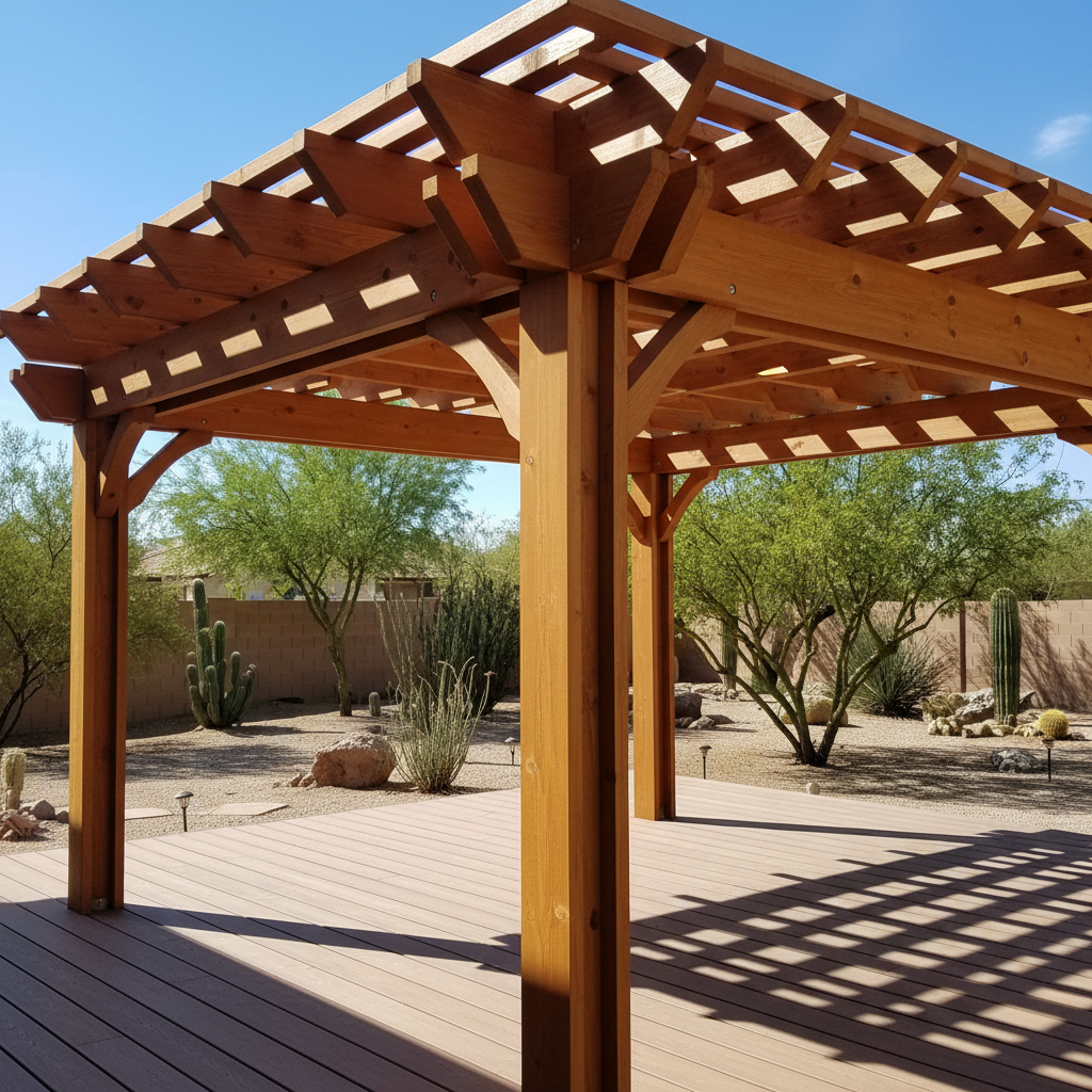Completed pergola construction work at a residential property in Apache Junction, AZ