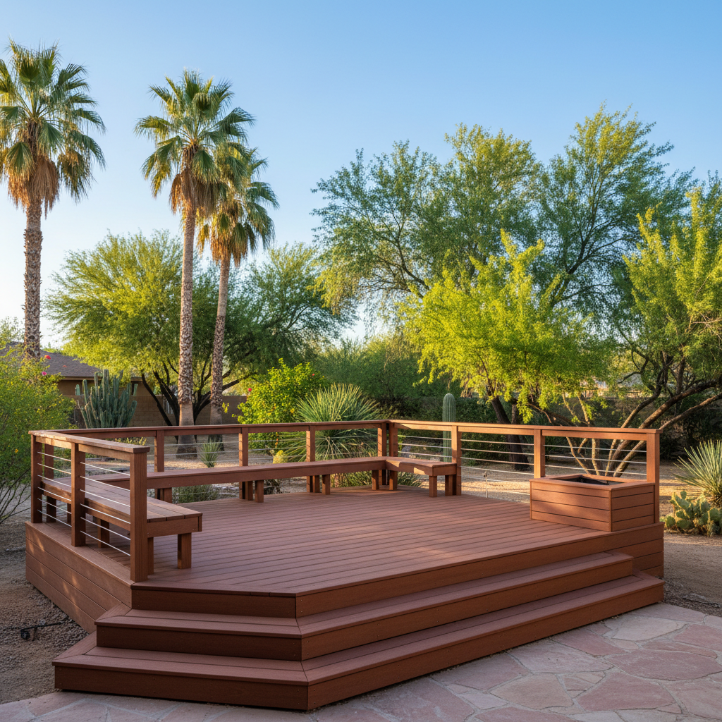 Completed deck construction work at a residential property in Phoenix, AZ