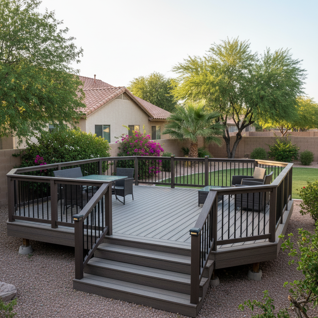 Completed trex decks work at a residential property in Chandler, AZ