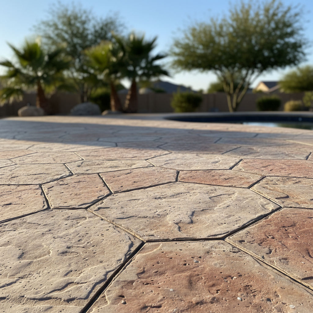 Completed pool decks work at a residential property in Queen Creek, AZ