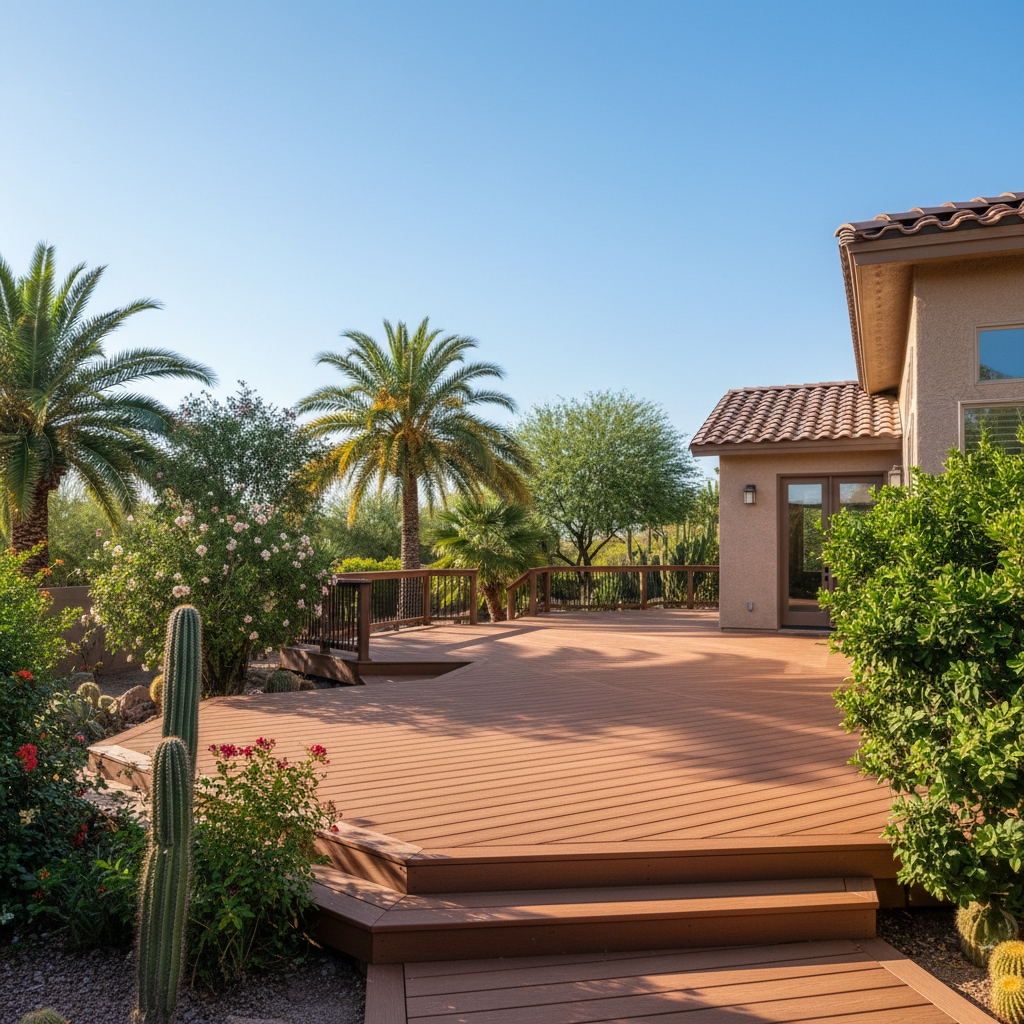 Completed trex decks work at a residential property in Phoenix, AZ