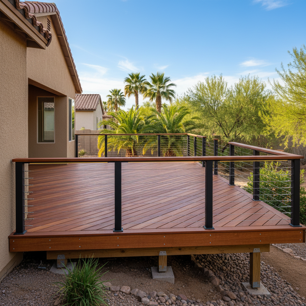Completed deck construction work at a residential property in Phoenix, AZ