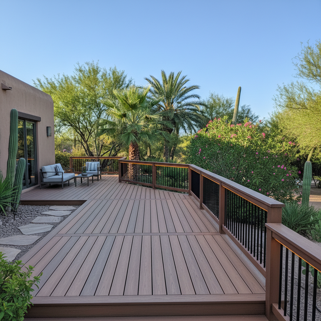 Completed trex decks work at a residential property in Scottsdale, AZ