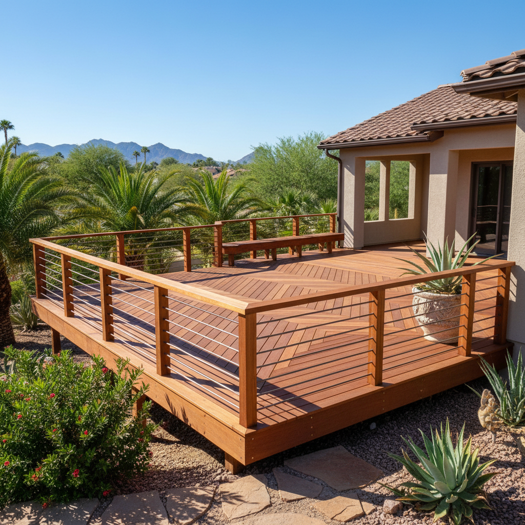 Completed wooden decks work at a residential property in Phoenix, AZ