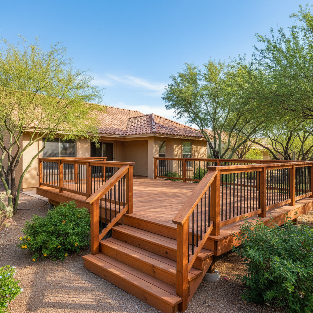 Completed wooden decks work at a residential property in Coolidge, AZ