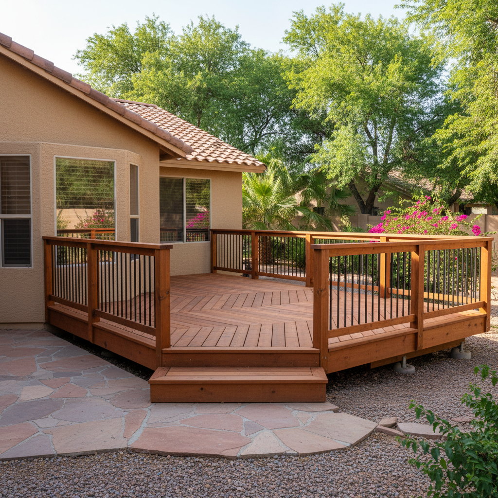 Completed wooden decks work at a residential property in Queen Creek, AZ