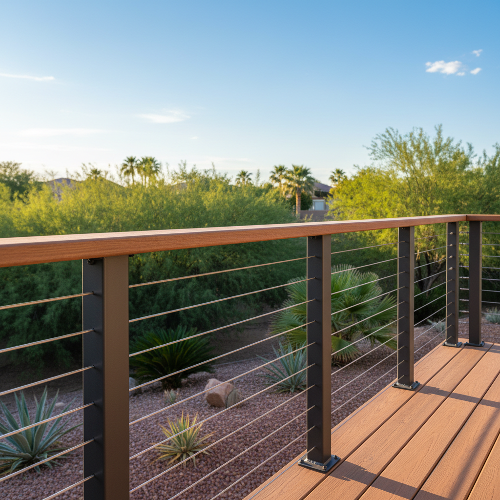 Completed deck railing installation work at a residential property in El Mirage, AZ