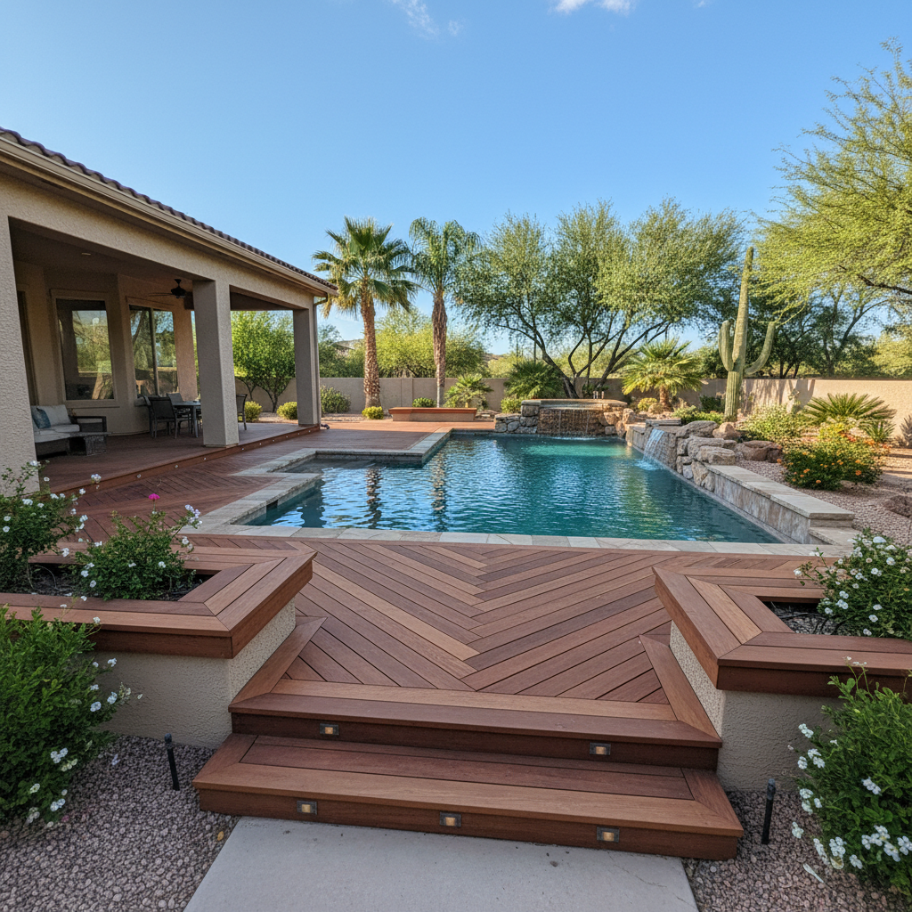 Completed pool decks work at a residential property in Scottsdale, AZ