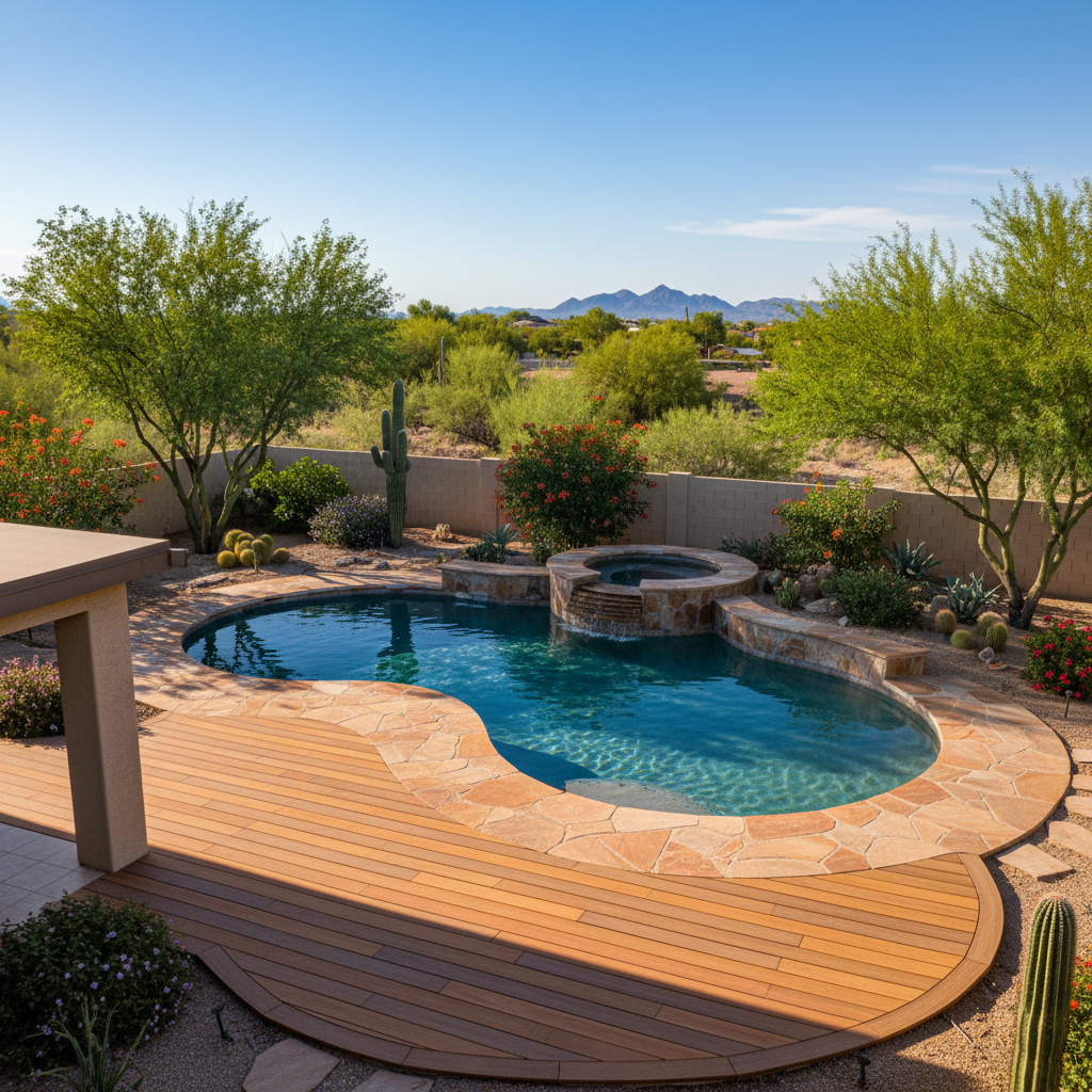 Completed pool decks work at a residential property in Queen Creek, AZ
