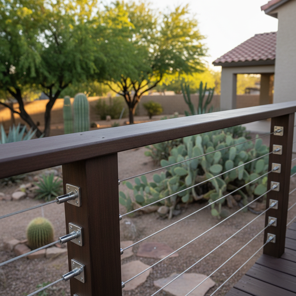 Completed deck railing installation work at a residential property in Queen Creek, AZ