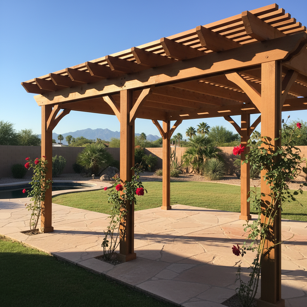 Completed pergola construction work at a residential property in Glendale, AZ