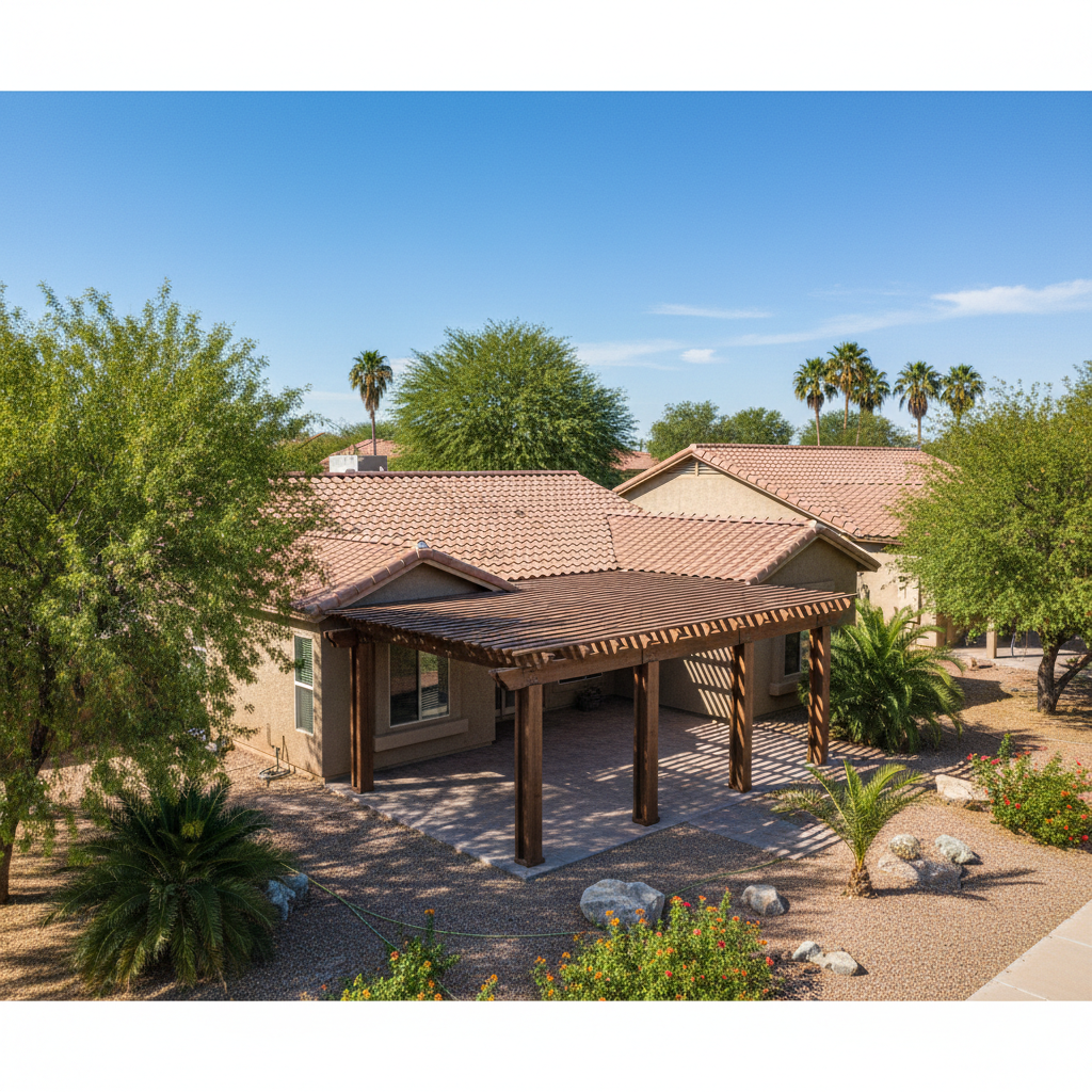 Completed pergola construction work at a residential property in El Mirage, AZ