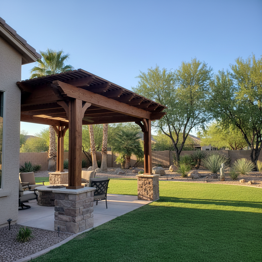 Completed pergola construction work at a residential property in Scottsdale, AZ