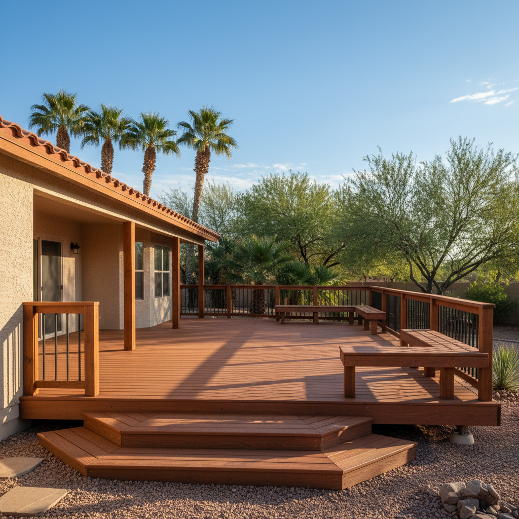 Completed deck construction work at a residential property in Laveen, AZ